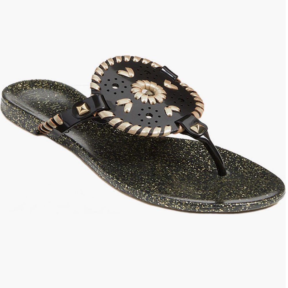 Jack Rogers Georgica Jelly Sandals black and gold size 6 NWOT